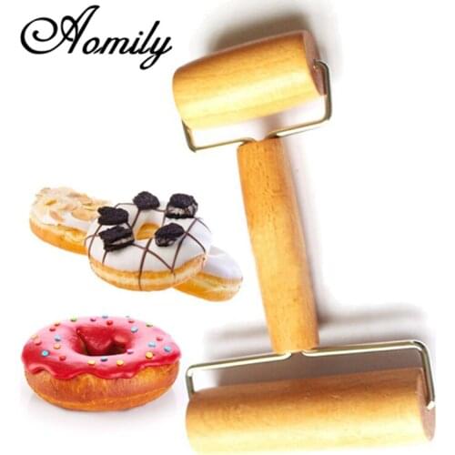 Aomily 2-in-1 Kitchen Gadget Cooking Tools Wood Pastry Pizza Roller Handdle Rolling Pin Kitchen Dining Bar Bakeware Rolling Pins
