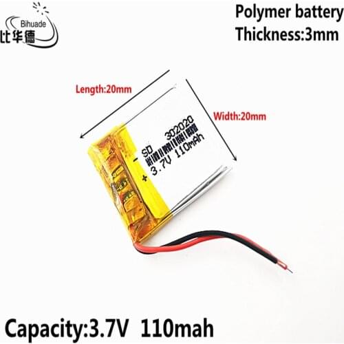 3.7V,110mAh,302020 PLIB,Polymer lithium ion / Li-ion battery for speaker,MP5,Bluetooth earphone,MP3,MP4,SMART WATCH