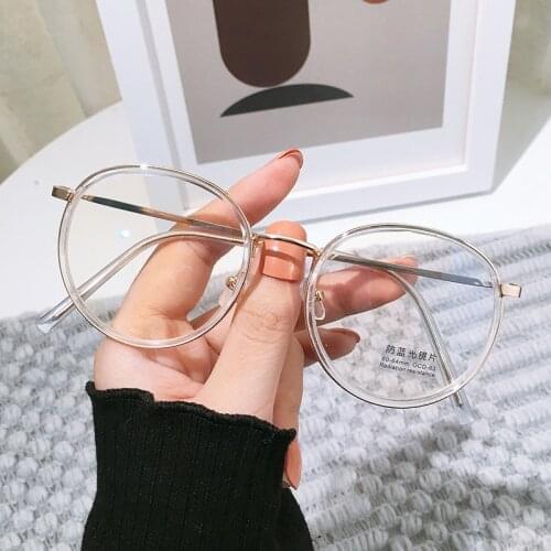 Fashion Round Anti Blue Rays Glasses Women Blue Light Blocking Computer Glasses Female Plain Mirror Glasses Metal Frame Eyewear