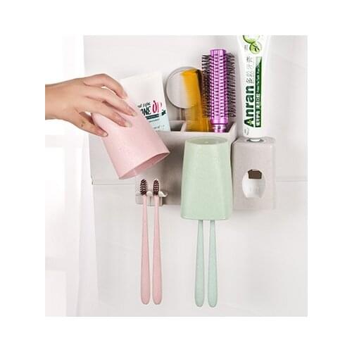 Wall suction cup couples wash storage suit with toothpaste squeezing device 21.2*11.8*6cm free shipping