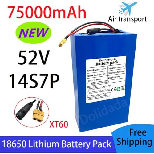 NEW 52V 14S7P 75000mah 18650 2000W lithium battery for balance car, electric bike, scooter, tricycle with bms