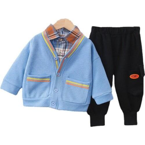 New Spring Autumn Baby Boys Clothes Suit Children Fashion Cotton Coat Shirt Pants 3Pcs/Sets Toddler Casual Outfits Kids Clothing