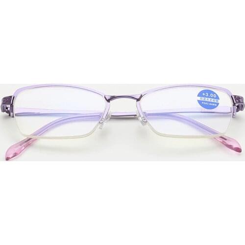 Metal half-frame ultra-light reading glasses for ladies, fashion anti-blue light reading glasses, elderly optical glasses