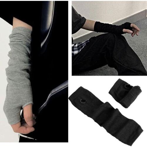 Black Punk Gothic Unisex Fingerless Gloves Cuff Women Men Ninja Sport Outdoor Elbow Length Mittens Cool Stretch Arm Oversleeve