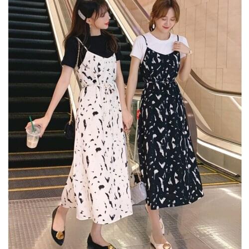 Sexy Womens Sling Long Dress Summer 2021 Fashion Girlfriends Floral Chiffon Loose Long Dresses