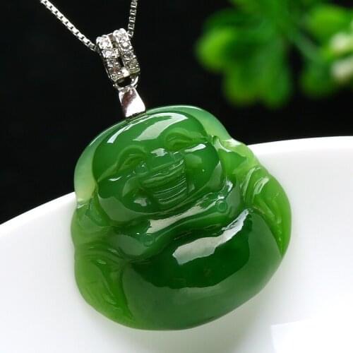 Genuine Hetian jade Buddha Pendant Maitreya female natural jade spinach jasper laughed'm Buddha jade a Buddha goodnes Pendant