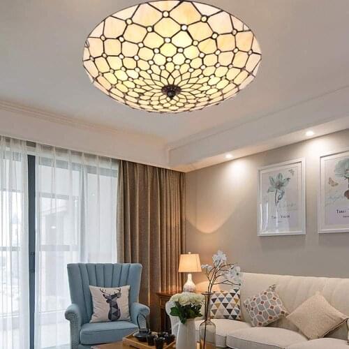 Tiffany Ceiling Light Chandelier Stained Glass Lamp Handmade Flush Mount Fixture Vintage Lighting for Bedroom, Dining Room