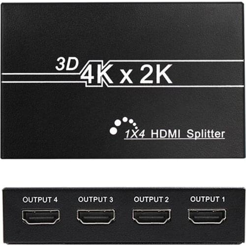 4K 1x4 HDMI Splitter 1 in 4 Out 4K@30 Hz, Powered HDMI Supports 3D Full HD 1080P for Xbox, PS4, PS3 - Adapter Included(Black)