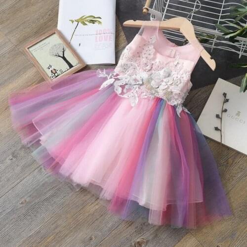 Retail Girls Dress 2019 Summer Embroidery Flower Colorful Gauze Pink Sleeveless Princess Dress Baby Girl Clothes 3-7Y E9069