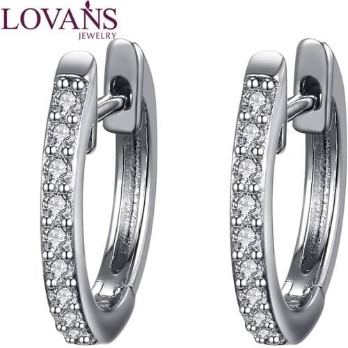 Lovans 925 Sterling Silver Cuff Earrings with Cubic Zircon Huggie Stud Round Voal Heart for Women Girl
