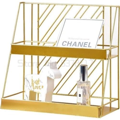 Nordic iron tabletop shelf can be hung on the wall, and double-layer cosmetics storage rack can be hung on the wall