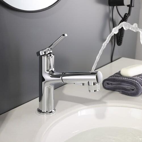 Bathroom Sink Faucet with Pull Out Sprayer Single Handle Bathroom Sink Faucet with 3 Water Flow Modes