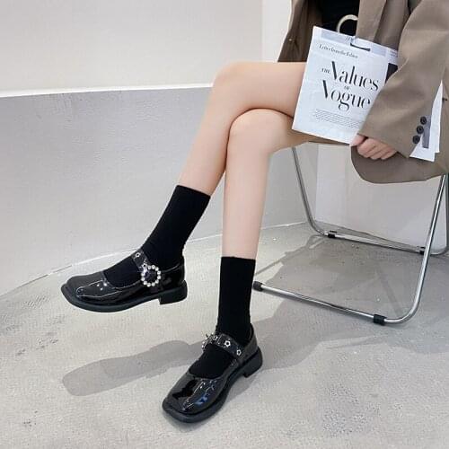 Girl JK Uniform Shoes Student LOLITA Shoes Student Shoes College PU Leather Heart-shaped Ankle-strap Pearl Mary Jane Shoes