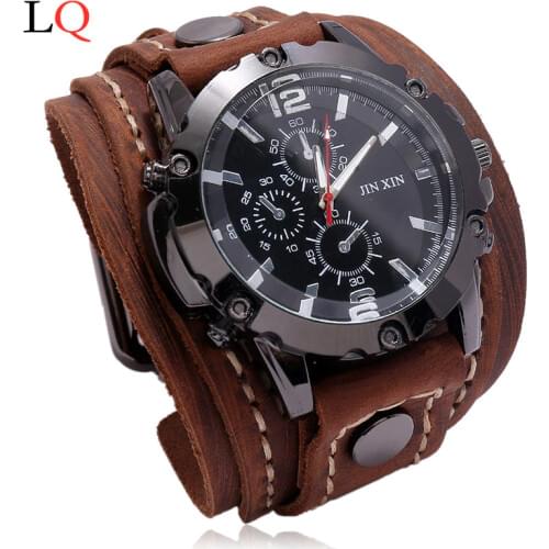 Vintage Retro Men Watch Luxury Wristwatch Quartz Wristwatches Fashion Blue Glass Punk Style Men Watch Bracelet Relogio Masculino