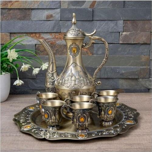 High Quality Europe Vintage Bronze Metal Wine Sets With Gift Box Bartender Set Whisky Decanter For Home Bar JJ118