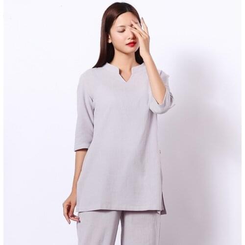 Women Tai Chi Kungfu Meditation Uniforms Cotton Linen Loose Female Jogging Outfit Workout Yoga Set Sportswear Sweatshirt+pant