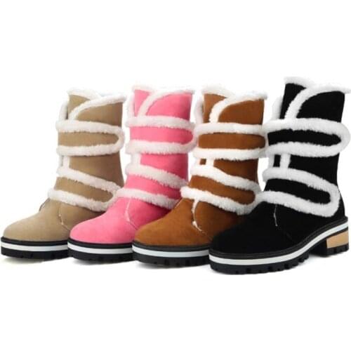 Snow Boots For Women Woman Ankle Shoes Winter Warm Ladies Wool Platform Slip On Low Heel 4 Colors 2019 New Design Free Shipping
