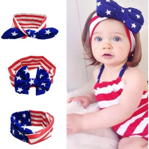 Women Bows American Flag National Day Turban Girls Hair Accessories Head Wrap Yoga Headbands Elastic Sport