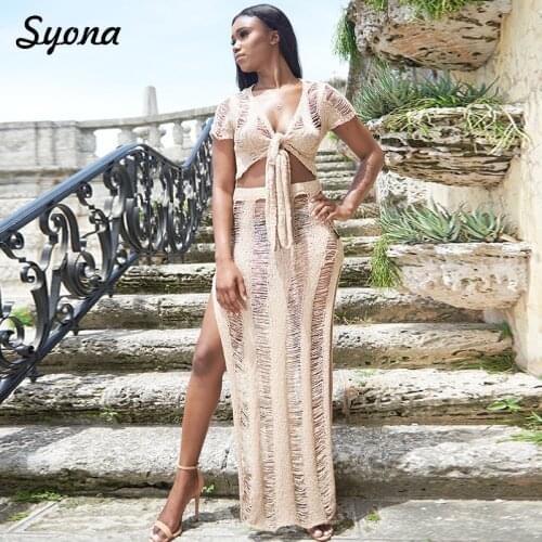 Women Sexy Matching 2 TWO PIECE SET Outfits Tube Top Skirts See Through Suit Hollow Out Dress Transparent Nightclub Summer Beach
