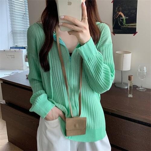 Alien Kitty Fashion Hooded Chic Hot Women Sweater Tops 2021 Autumn New Streetwear All Match Thin Cardigans Knitted Loose Coats