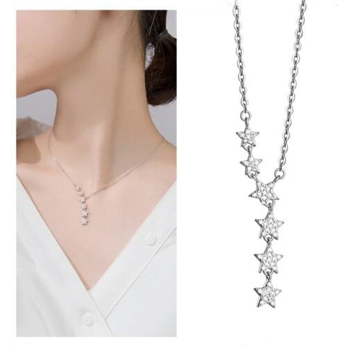 Vintage Zircon Star Necklace Lady Clavicle Accessories Fashion Princess Silver Plated Necklace Women Jewelry On Neck Charm