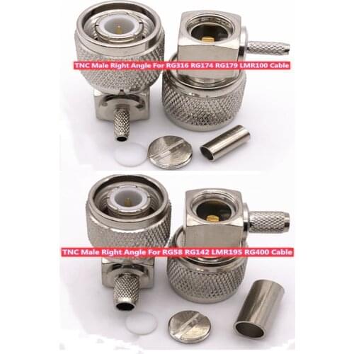 2pcs TNC Male Plug 90 Degree Crimp RG316 LMR100/RG58 LMR195 Cable Right Angle 90 Degree Connector Adapter