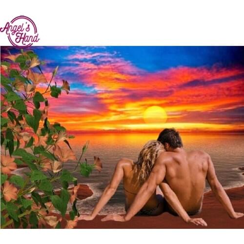 DIY Diamond Painting sunset scenery lovers Full square Mosaic Sticker Decor Painting Cross Stitch 5d Diamond Embroidery Icon