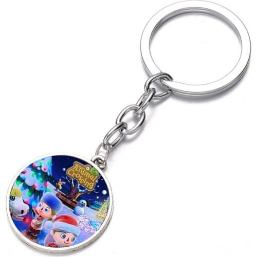 Japan anime Animal Crossing Keychain women key ring Crystal Glass Cabochon Art Picture necklace Key Chain Holder