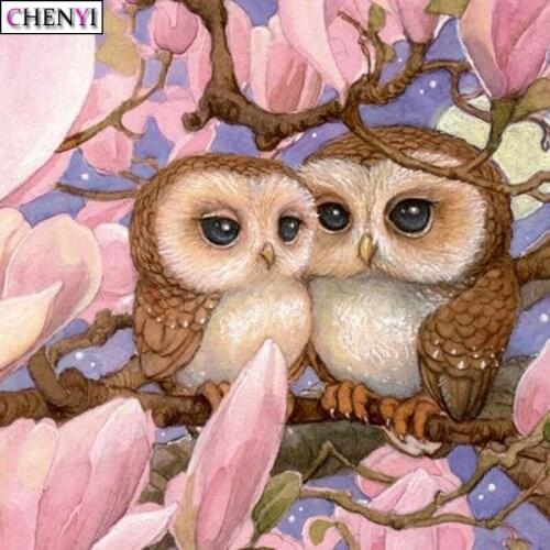 CHENYI Diy Diamond Embroidery Flower Cross Stitch Kit Full Square 5D Diamond Painting Owl Animal Handwork Mosaic Sale Decor Home