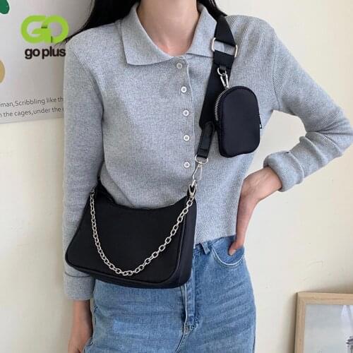 GOPLUS Black Nylon Chain Women Crossbody Bag 2021 Korean Sport Shoulder Messenger Bags Casual Small Travel Purses for Female