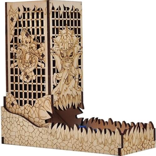 D&D Dice Tower with Tray Wood Laser Etched Cthulhu Portable and Collapsible Dice Roller
