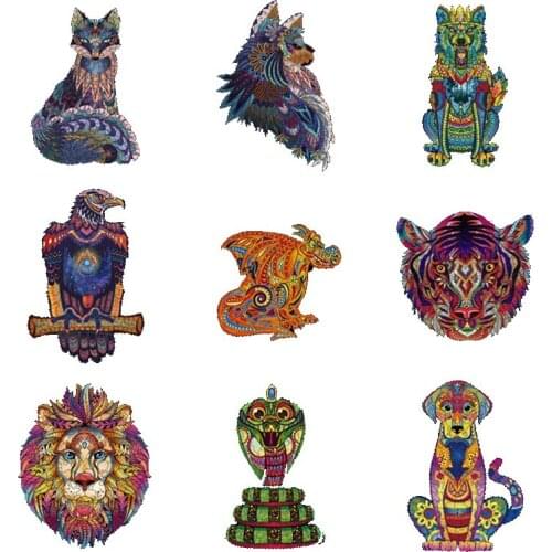 DIY New Wooden Puzzle Dragon Lion Wolf Bald Eagel Animal Assembling Irregular Colourful Desk Home Decoration Handmade for Kids