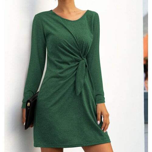 Elegant Office Dress Women Long Sleeve O Neck Solid Casual Mini Dress 2020 Autumn Big Bow Women Dresses Summer 2020 Fashion New