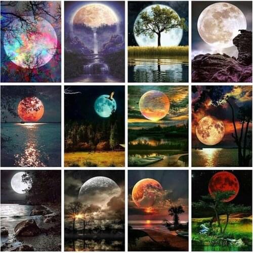 FIYO Full Square/Round Drill 5D DIY Diamond Painting "Landscape Moon Sky Lake" Embroidery Cross Stitch Home Decor Handmade Gift