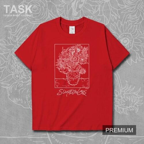 Line drawing sunflower Van Gogh Vincents classic oil painting mens t shirt printed jerseys meeting clothing clothes summer
