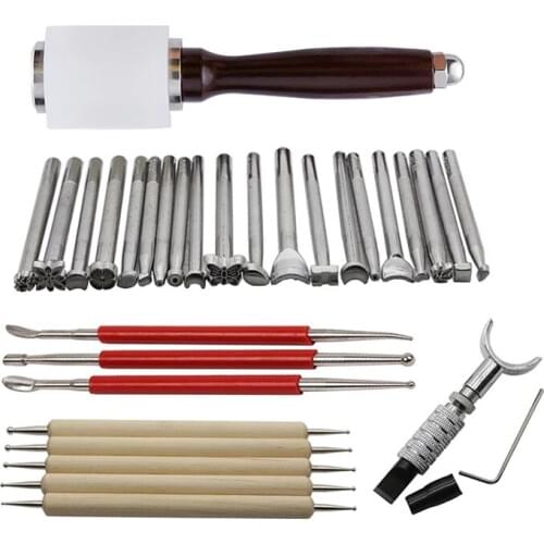 KAOBUY 30Pcs Leather Carving Working Saddle Set With Hammer Swivel Knife Leather Craft Modelling Point Pen And Dual Tipped Tool