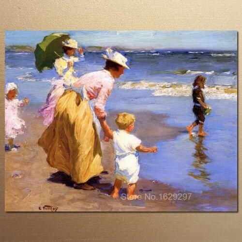 Mother and children oil painting At the Beach by Edward Henry Potthast High quality Hand painted Landscape Art Home Decor