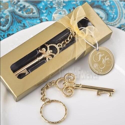 Key To My Heart Collection Gold Metal Key Chain Portable Keychain Bottle Opener Golden Wedding Favors 200pcs/lot