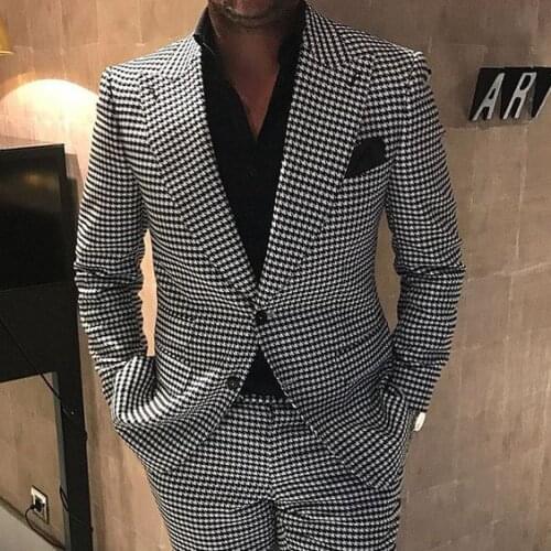 2020 Suit Men Costume Homme Mariage 2 Pieces Suits Houndstooth Jacket With Pants Designers Terno Masculino Slim Fit Tuxedos