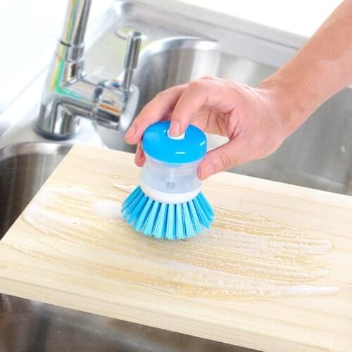 Kitchen Cleaning Brush Scrubber Dish Bowl Washing Automatic Detergent Soap Dispensing Palm Brush Kitchen Pot Cleaner Tool