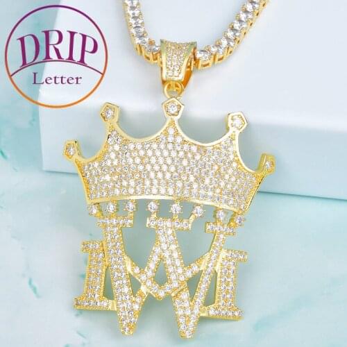 Crown MW Pendants Gold Color Tennis Chain Necklaces Bling Cubic Zircon Mens Hip Hop Rock Jewelry