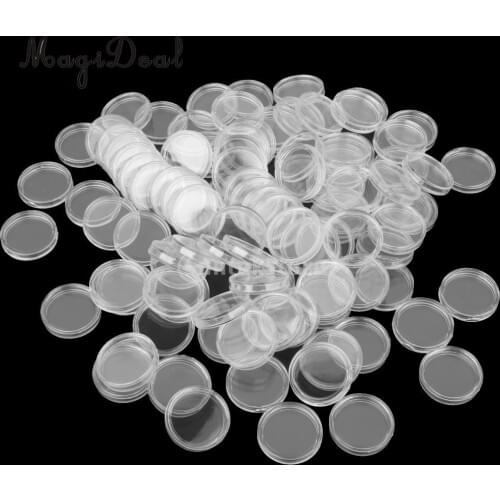 MagiDeal 100Pcs/Pack Clear Coin Capsules Containers Boxes Holders for Kids Children Novelty Toy Gift 21mm