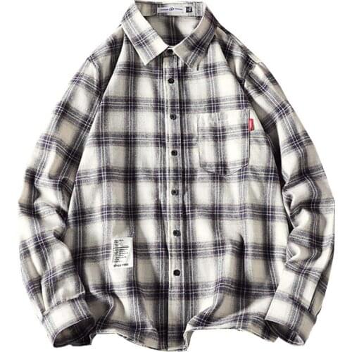 2021 Autumn New Japanese Literary Plaid Leisure Large Mens Long Sleeve Shirt Trend