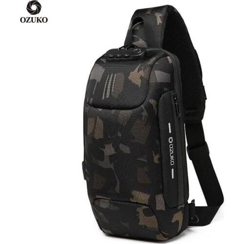 Men Oxford Password Lock Shoulder Bag Waterproof Crossbody Bags Large Capacity Messenger Bags Anti-theft Travel Chest Bag Pack