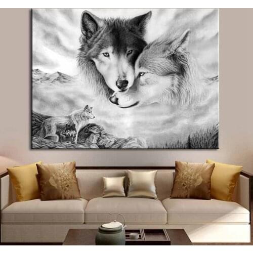 Nordic Style Wolf Head Wall Art Pictures Wild Animals Posters Black White Canvas Painting Print Home Room Decoration Unframed