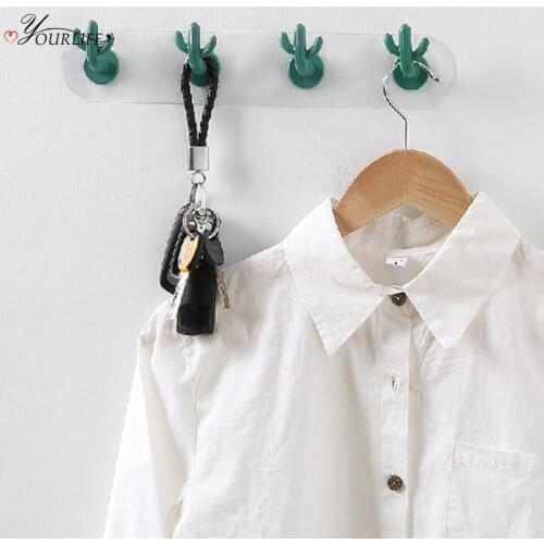 OYOURLIFE 4pcs Creative Resin Cactus Wall Hook Key Hanger Home Kitchen Bathroomr Wall Hanger Multi-function Adhesive Hook