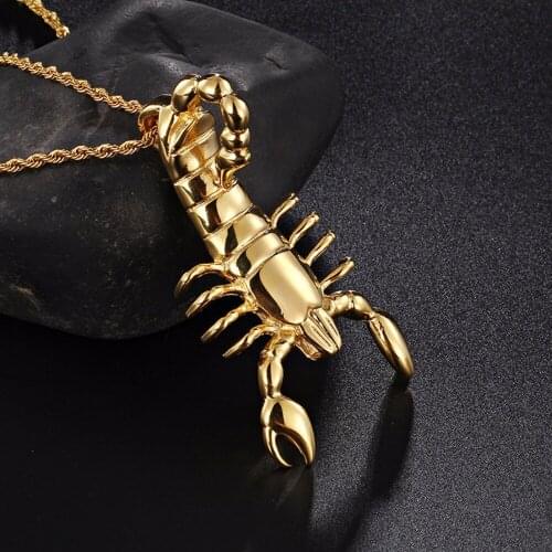 Granny Chic New arrival 316L Stainless Steel 3D Animal Scorpion Pendant Necklace fashion jewelry For Man Gold TONE Jewellery
