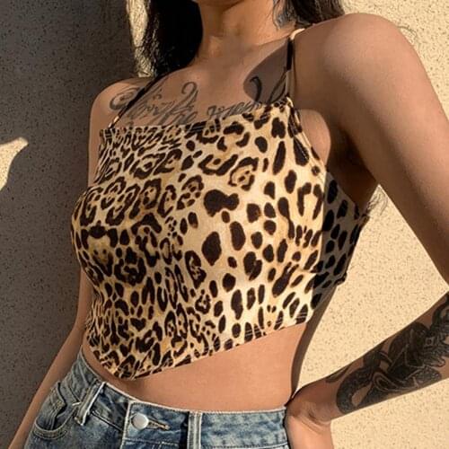 Sexy Female Camisole Hollow-out Design Trendy Sexy Leopard Printed Sleeveless Tank-Top Summer 2021