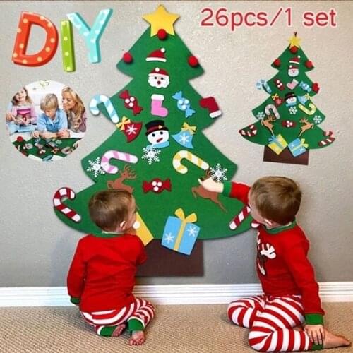Wall Hanging Decorations DIY Felt Cloth Christmas Tree with Santa Claus/ Elk/ Snowman/ Snowflake/ Stockings/Gifts Ornaments