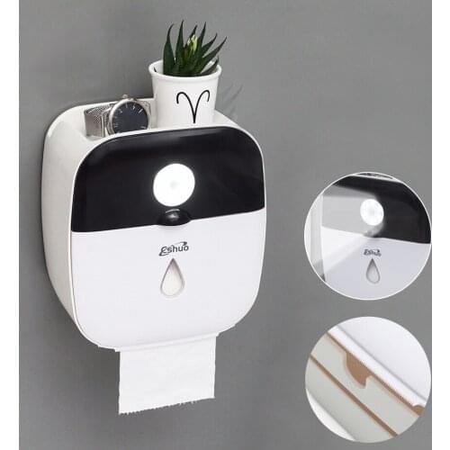 Toilet Shelf Toilet Tissue Box No Punch Double Layer Bathroom Shelf With Induction Lamp Household Waterproof Tissue Box